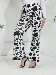  Women's Cow Print Flared Leg High Rise Trousers