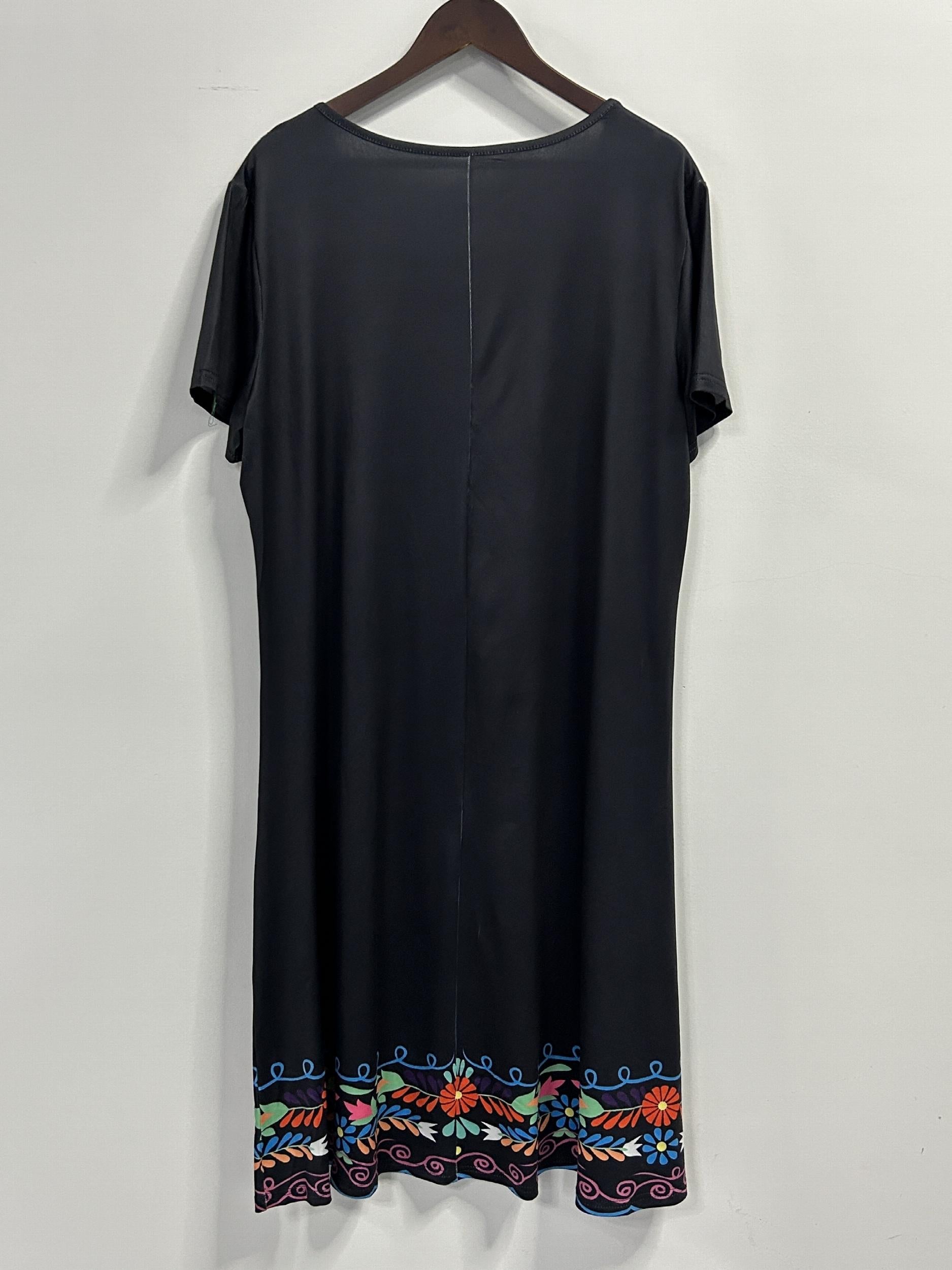 Floral Print V Neck Plus Size Casual Dress