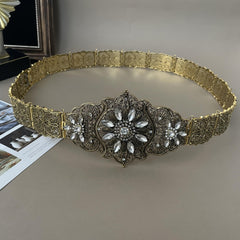 Slavic Women's Belt with Rhinestones and Metal Detail