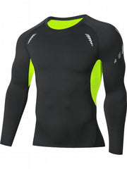 Men's Green Compression Shirt Long Sleeve for Workout