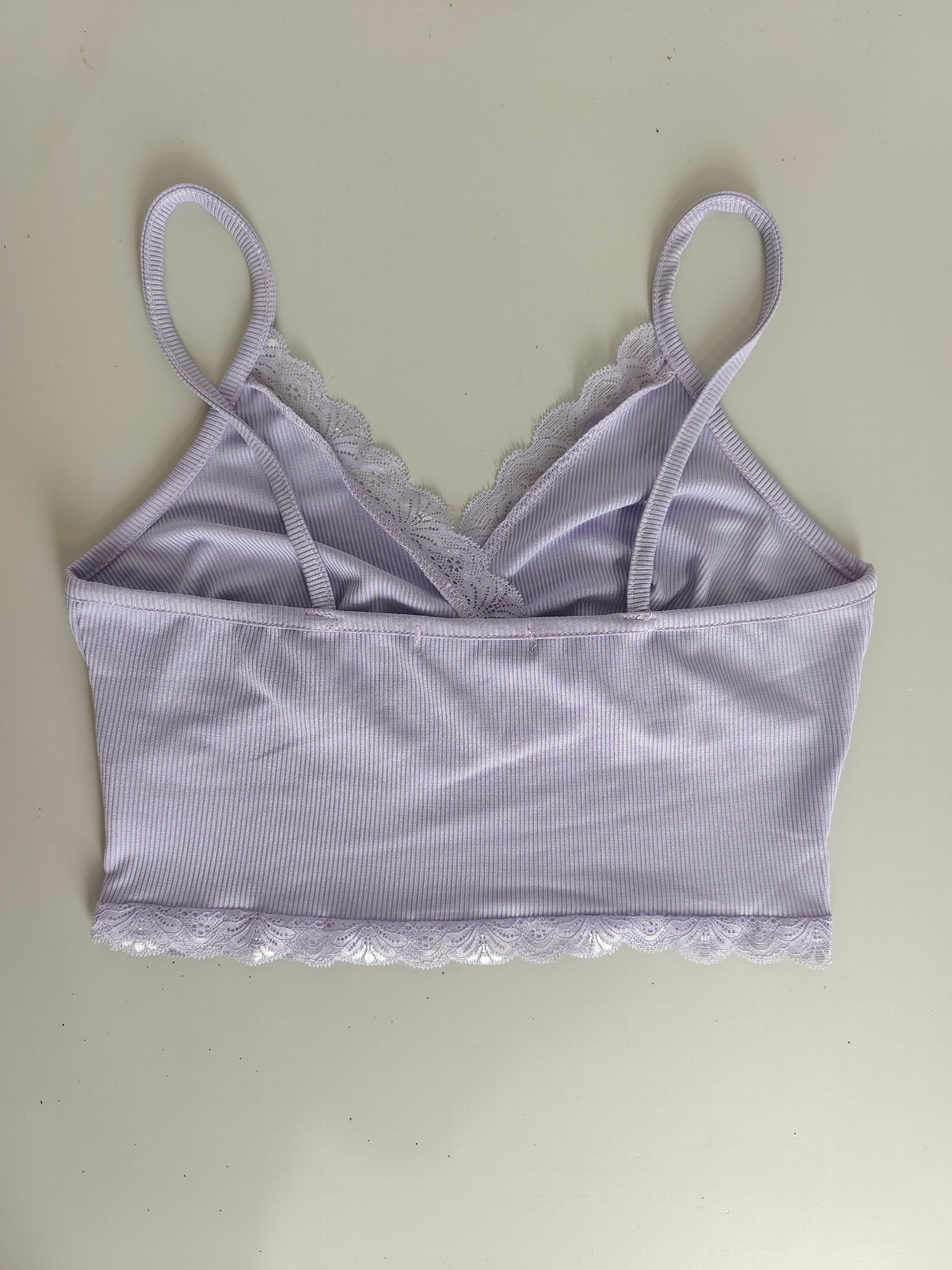 Lace Trim V Neck Crop Cami Top Ribbed Sleeveless Summer Tank