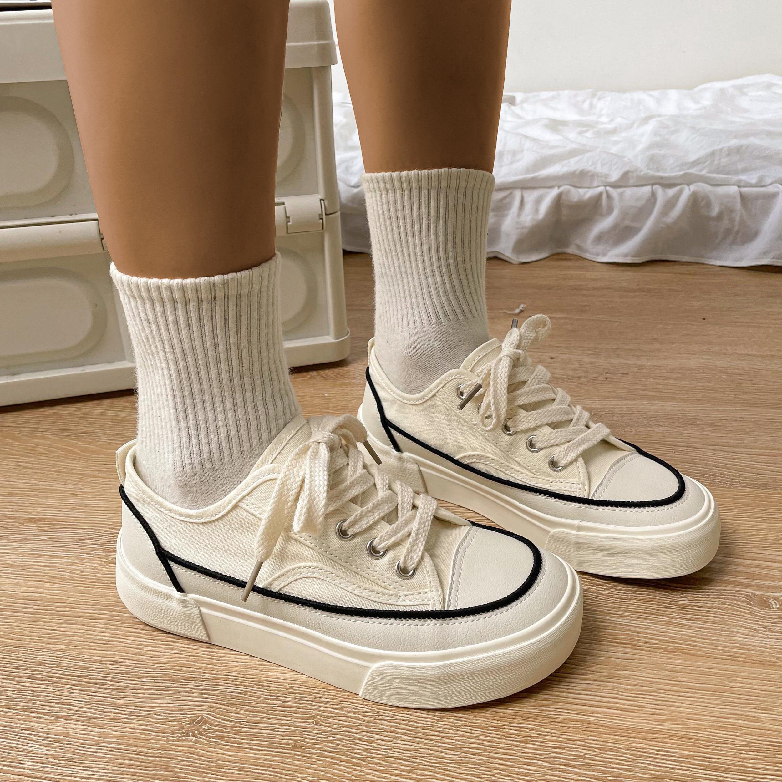 Women's Platform Canvas Lace Up Low Top Sneakers