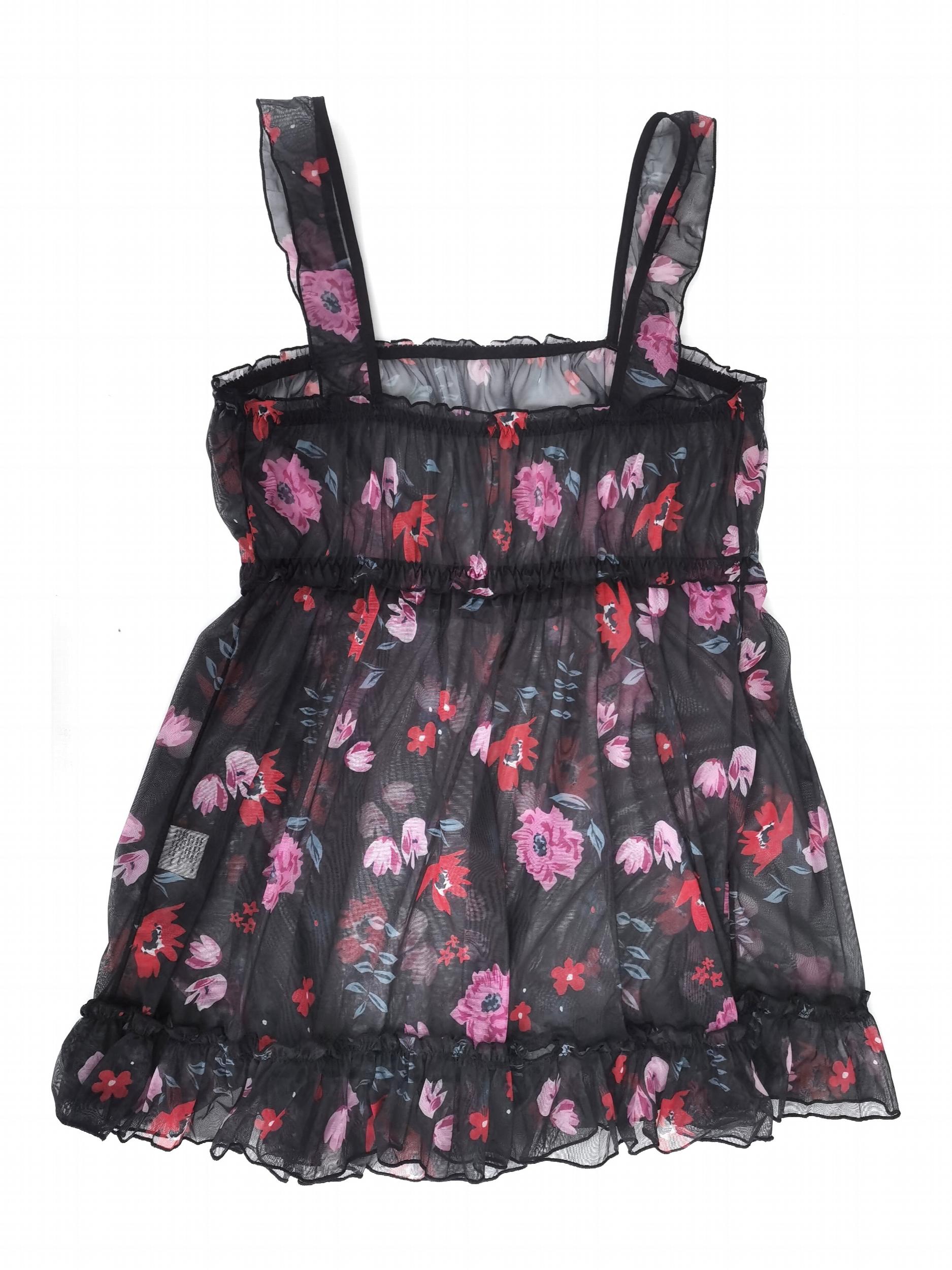 Floral Print Ruffle Trim Mesh Tank Nightdress Women's Plus Size