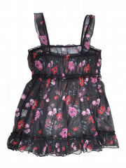 Floral Print Ruffle Trim Mesh Tank Nightdress Women's Plus Size