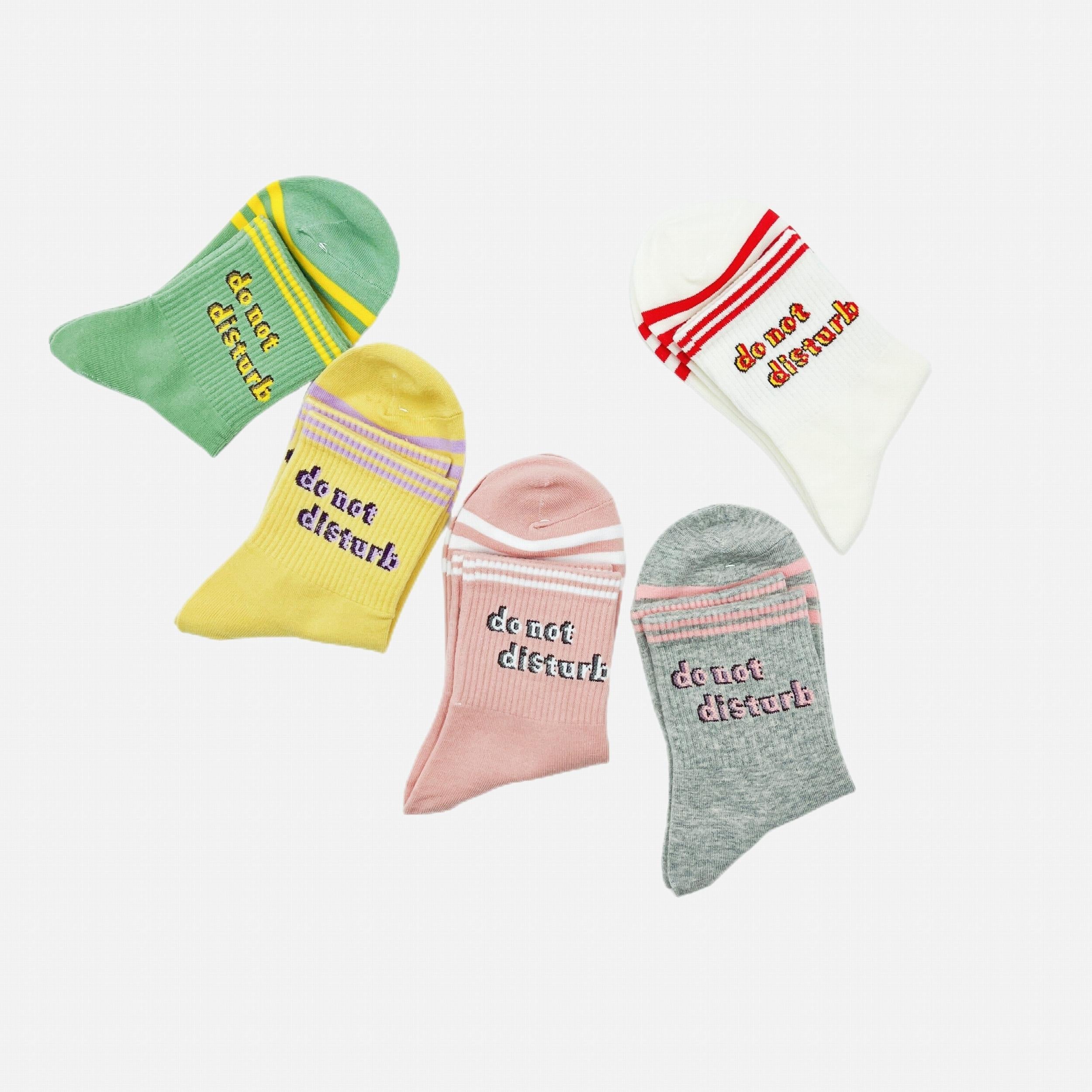 5 Pairs Letter Print Striped Socks Crew Sports Stockings Women's Hosiery