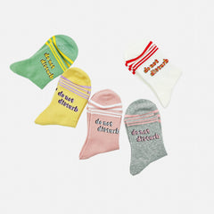 5 Pairs Letter Print Striped Socks Crew Sports Stockings Women's Hosiery