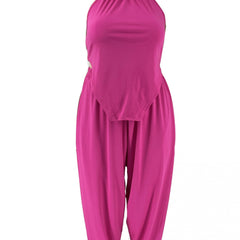  Solid Halter Neck Cami Top & Pants Set