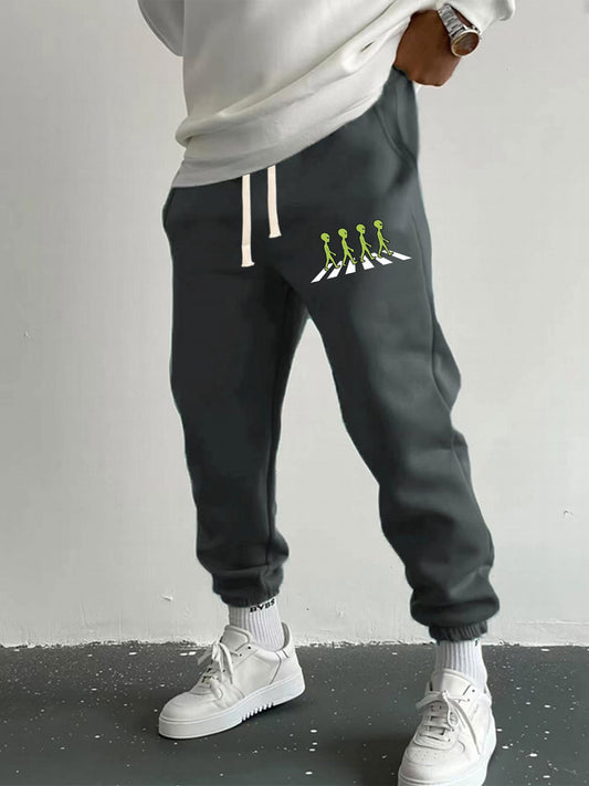 Men's Alien Graphic Joggers with Stretch and Drawstring
