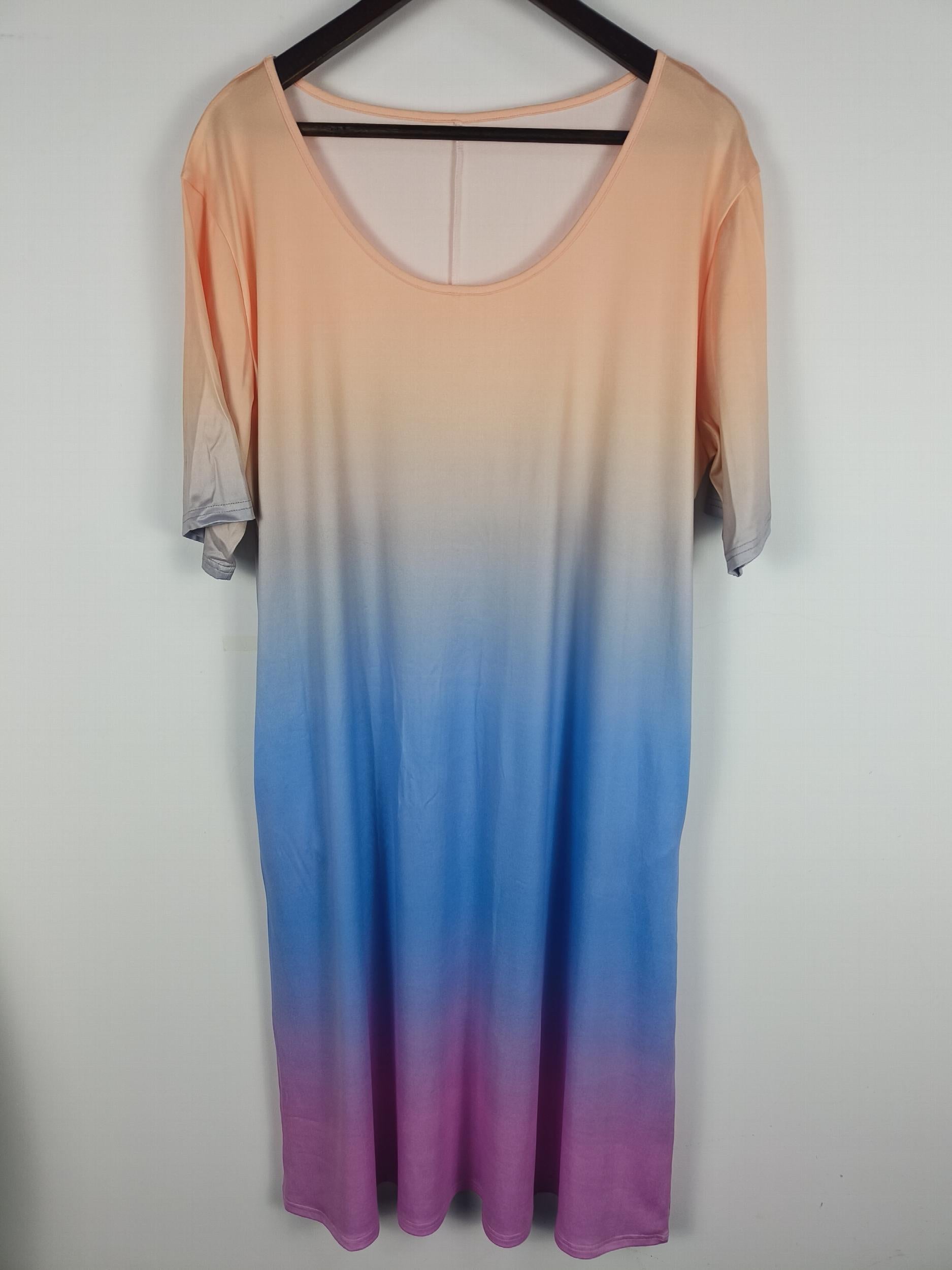  Ombre Print Short Sleeve Tee Dress With Pockets