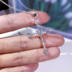 Zircon Star Cross Necklace Silver Plated Jewelry For Women Men