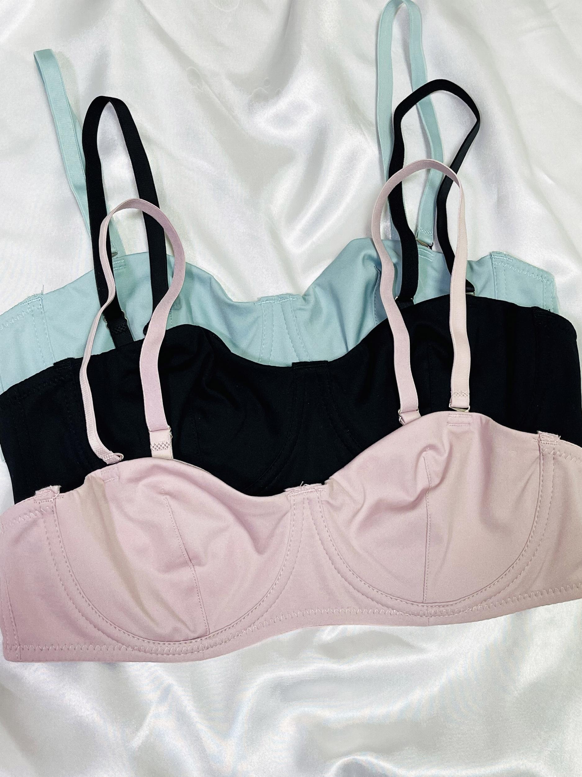 3pcs Solid Push Up Bras Comfy & Breathable Intimates Bra