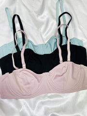 3pcs Solid Push Up Bras Comfy & Breathable Intimates Bra