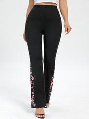  Colorblock Floral Print High Rise Flared Leg Trousers