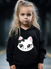 Casual Cat Print 2pcs Girls Outfits For Sports Spring Fall Outdoor Gift
