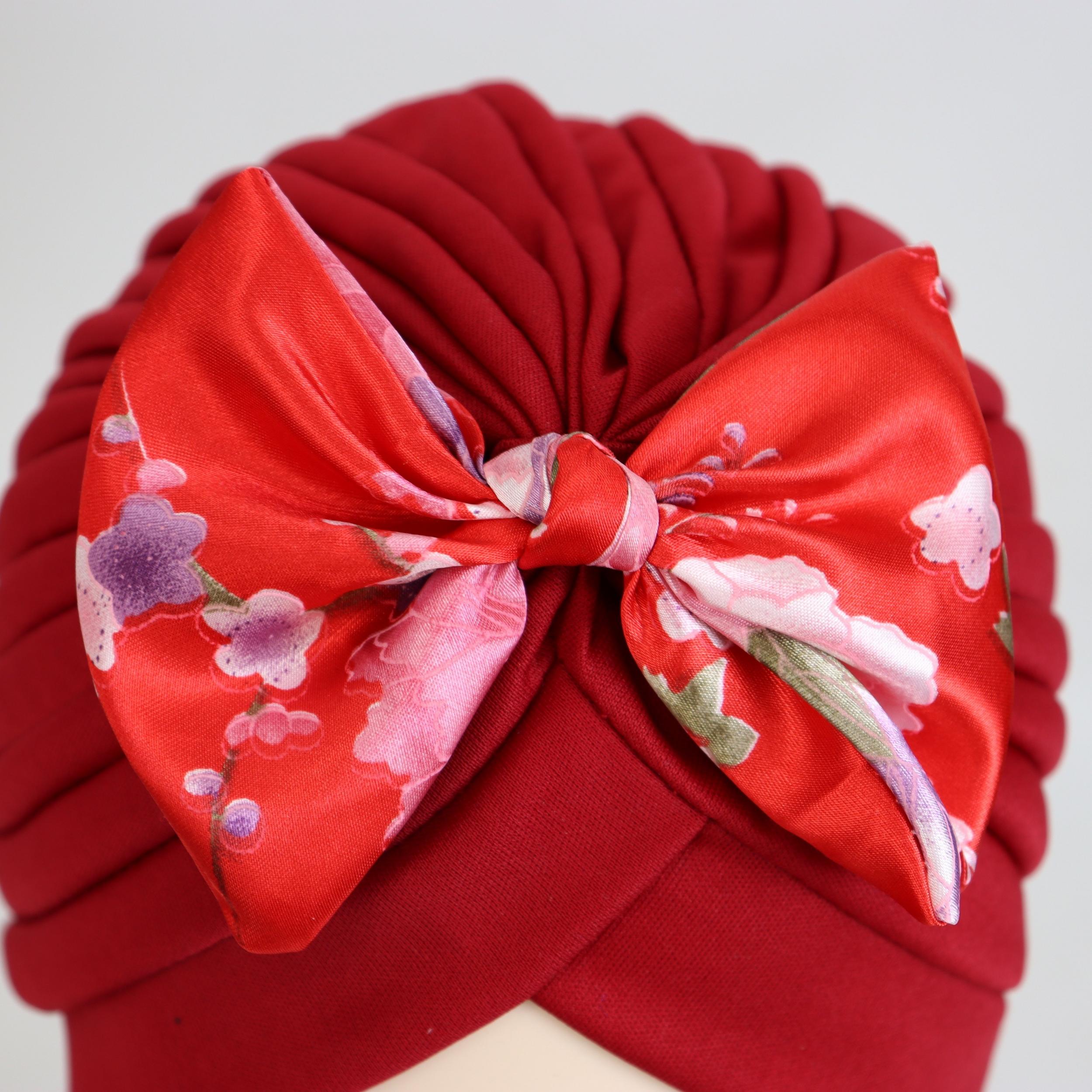 Satin Bow Turban Cap Head Wrap Bandana Headwear Women Beanie Hats