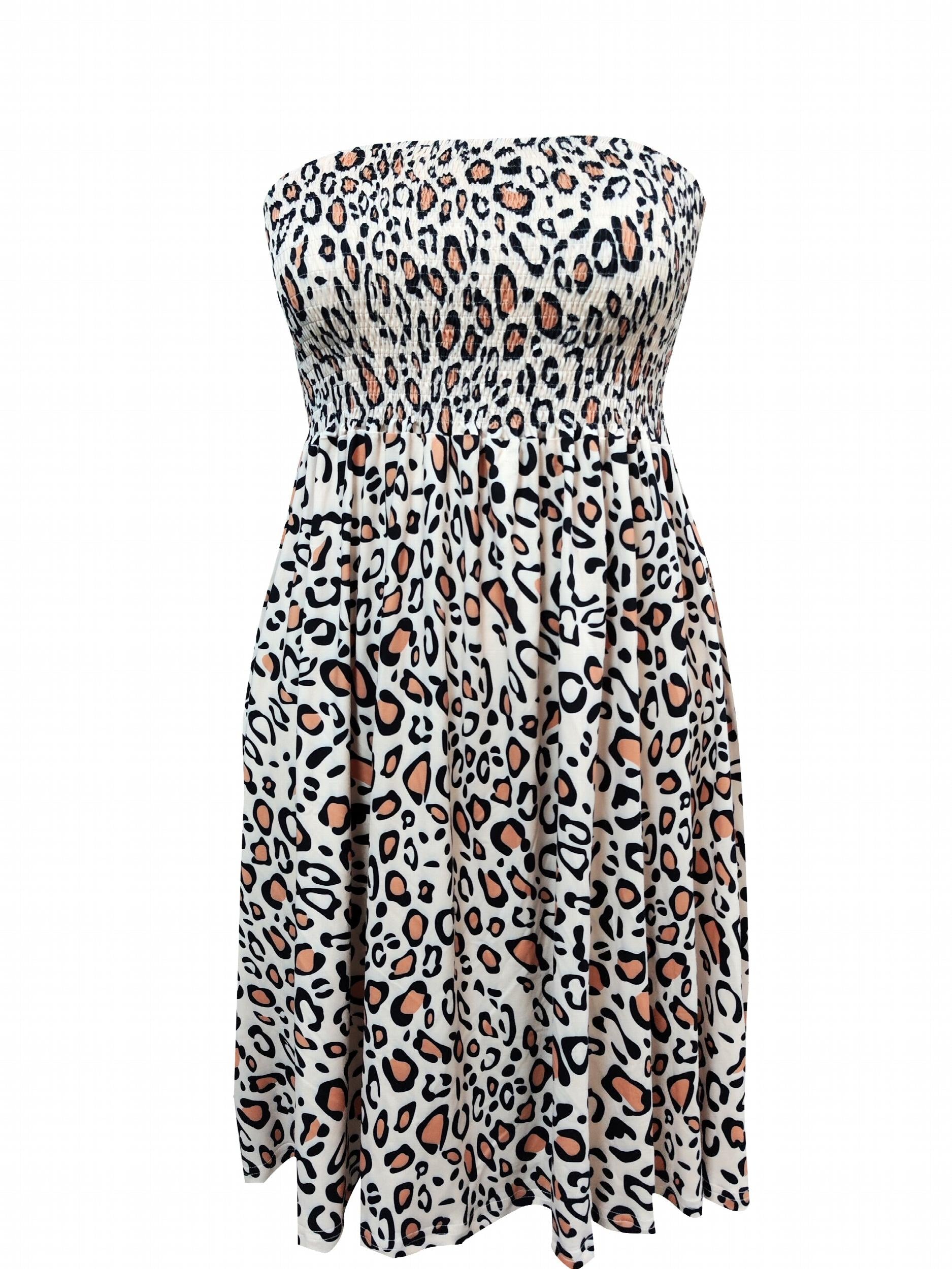  Leopard Print Strapless Tube Dress High Stretch