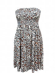  Leopard Print Strapless Tube Dress High Stretch