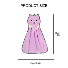 6pcs Cartoon Kitten Hand Towel Absorbent Soft Coral Velvet