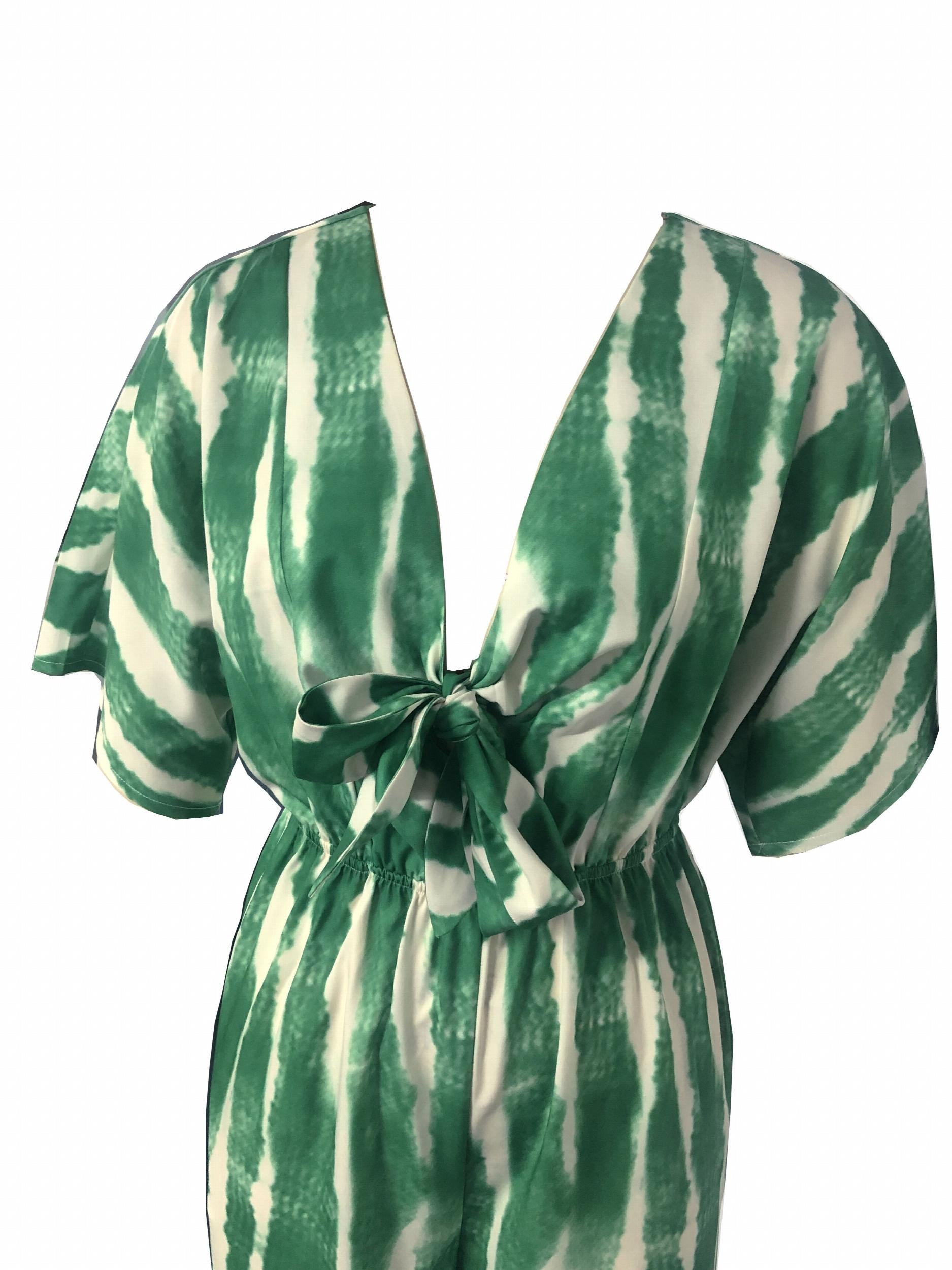 Abstract Print Bow Tie Jumpsuit Short Sleeve Wide Leg