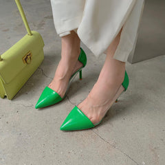 Women's Stiletto Heels Transparent Pumps Point Toe Slip On Breathable Shoes