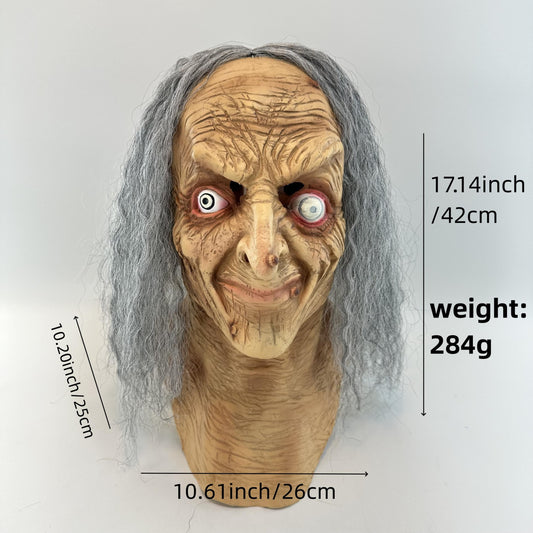 Spooky Witch & Zombie Latex Mask Long Hair for Halloween