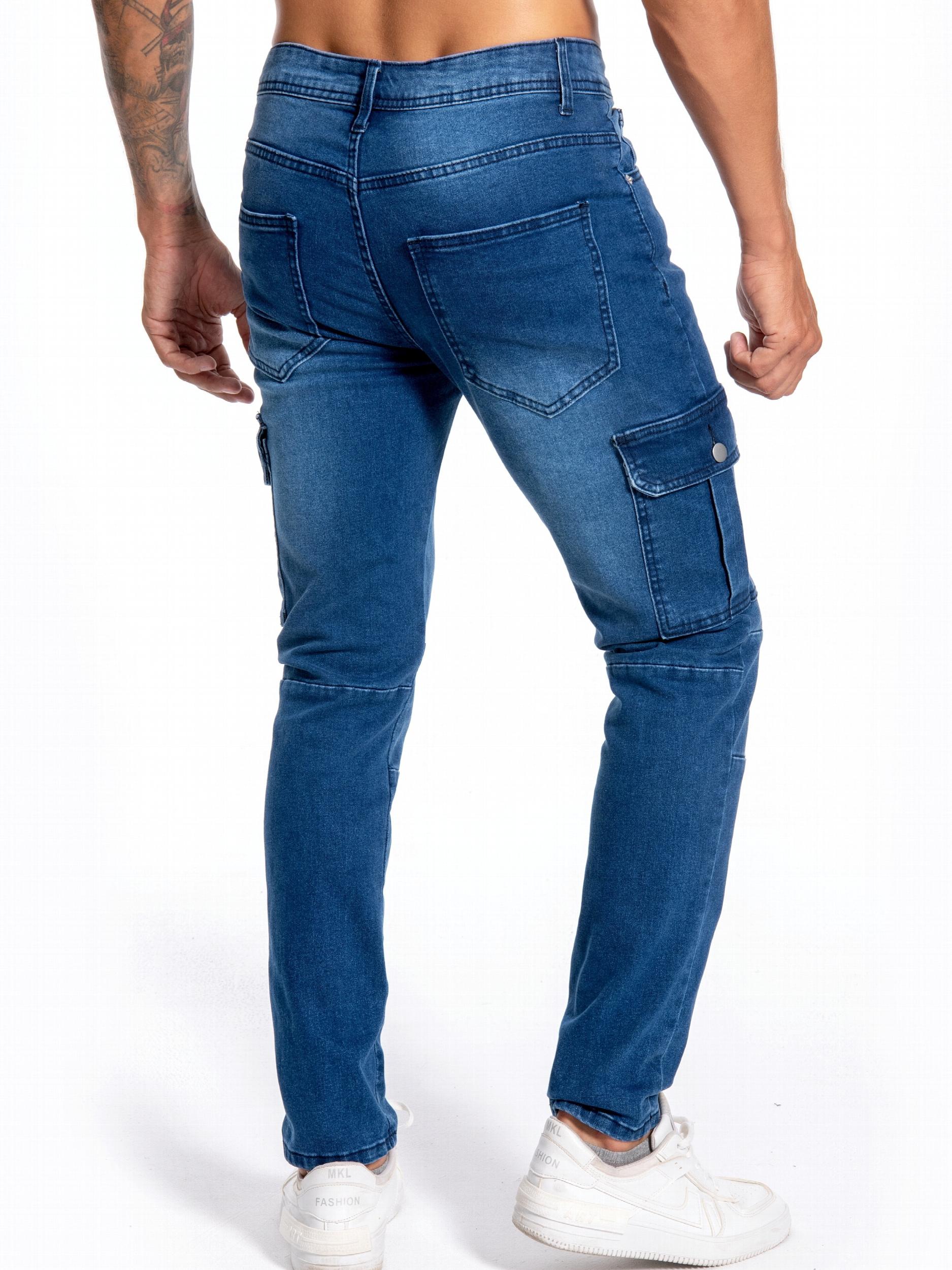 Men's Slim Fit Flap Pocket Jeans Distressed Denim Pants