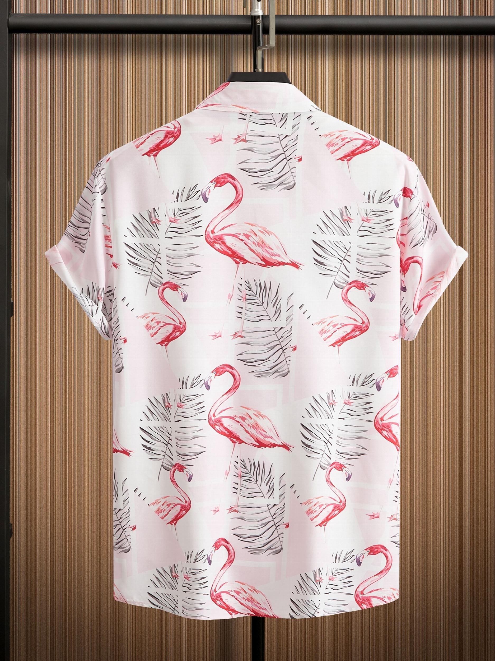 Red Crown Crane Print Men's Hawaiian Style Button Up Shirt