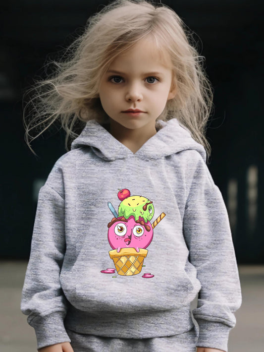 Cartoon Ice Cream 2pcs Activewear Sets Girls Comfy Outfits For Sports Running