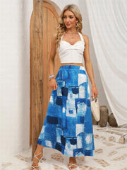  Colorblock Denim Print Maxi Skirt