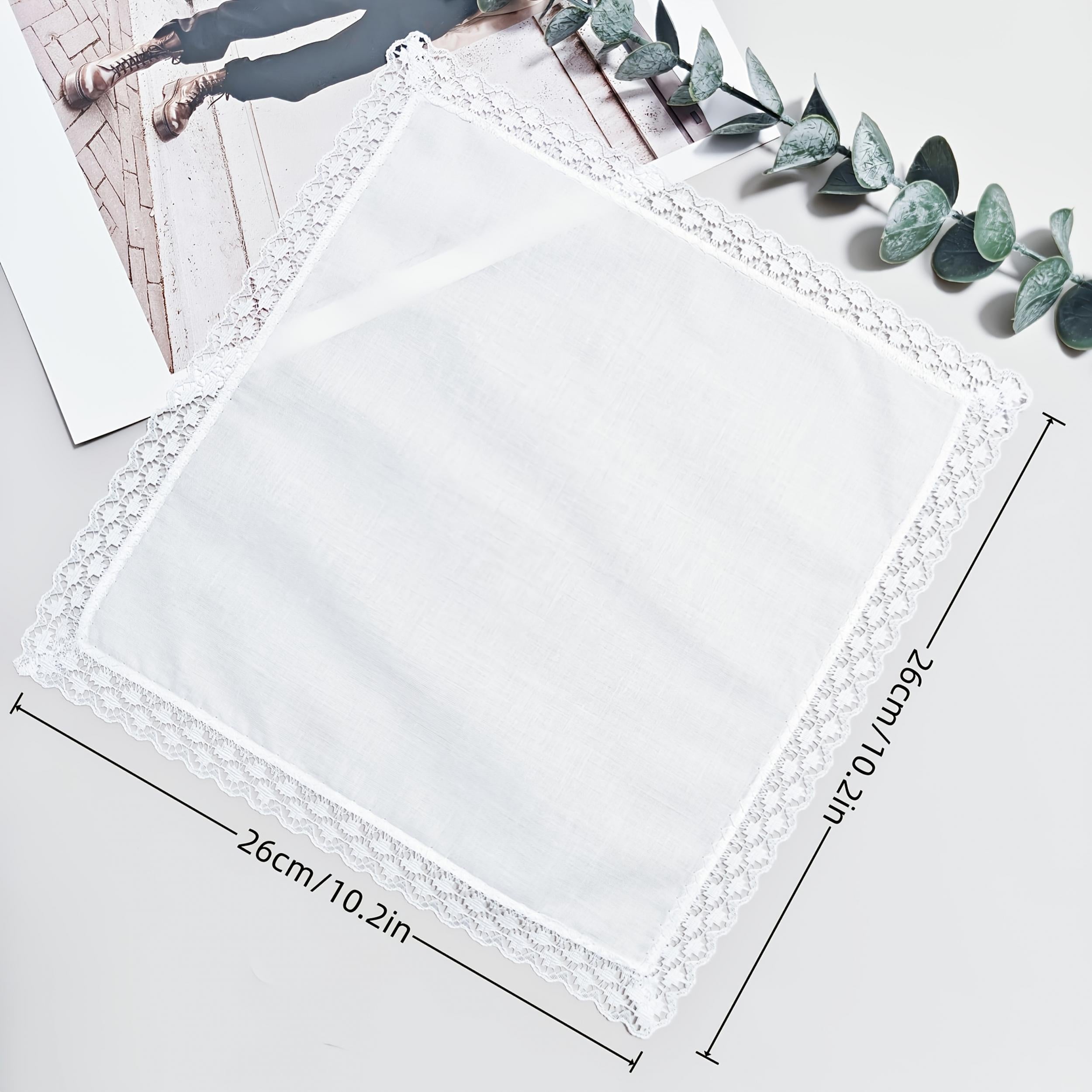 Personalized Embroidered Cotton Handkerchief with Lace Trim - Mother's Day Gift