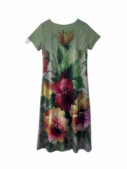  Floral Print Short Sleeve Maxi Dress With Pockets