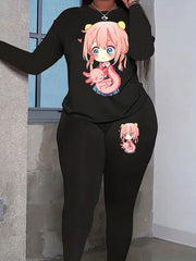  Cartoon Anime Print Top & Leggings 2 Piece Set