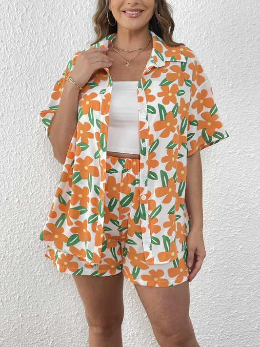  Floral Print Blouse & Shorts Set
