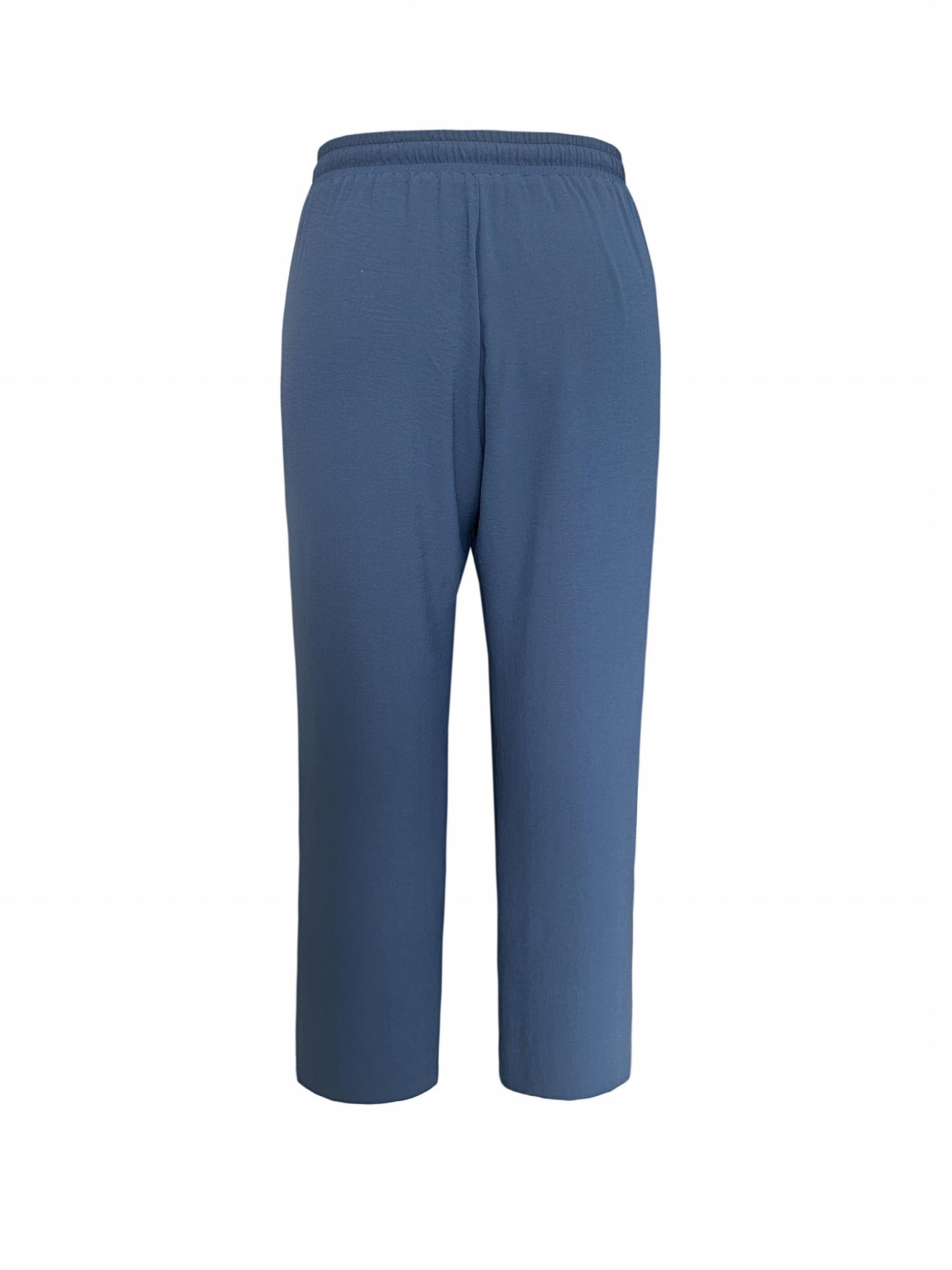  Wide Leg Pants Button Decor Elastic Drawstring