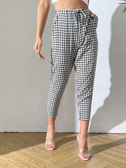  Gingham Drawstring Pants With Pockets