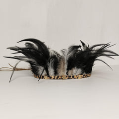 Adjustable Feather Headband with Leopard Print Belt Ethnic Style
