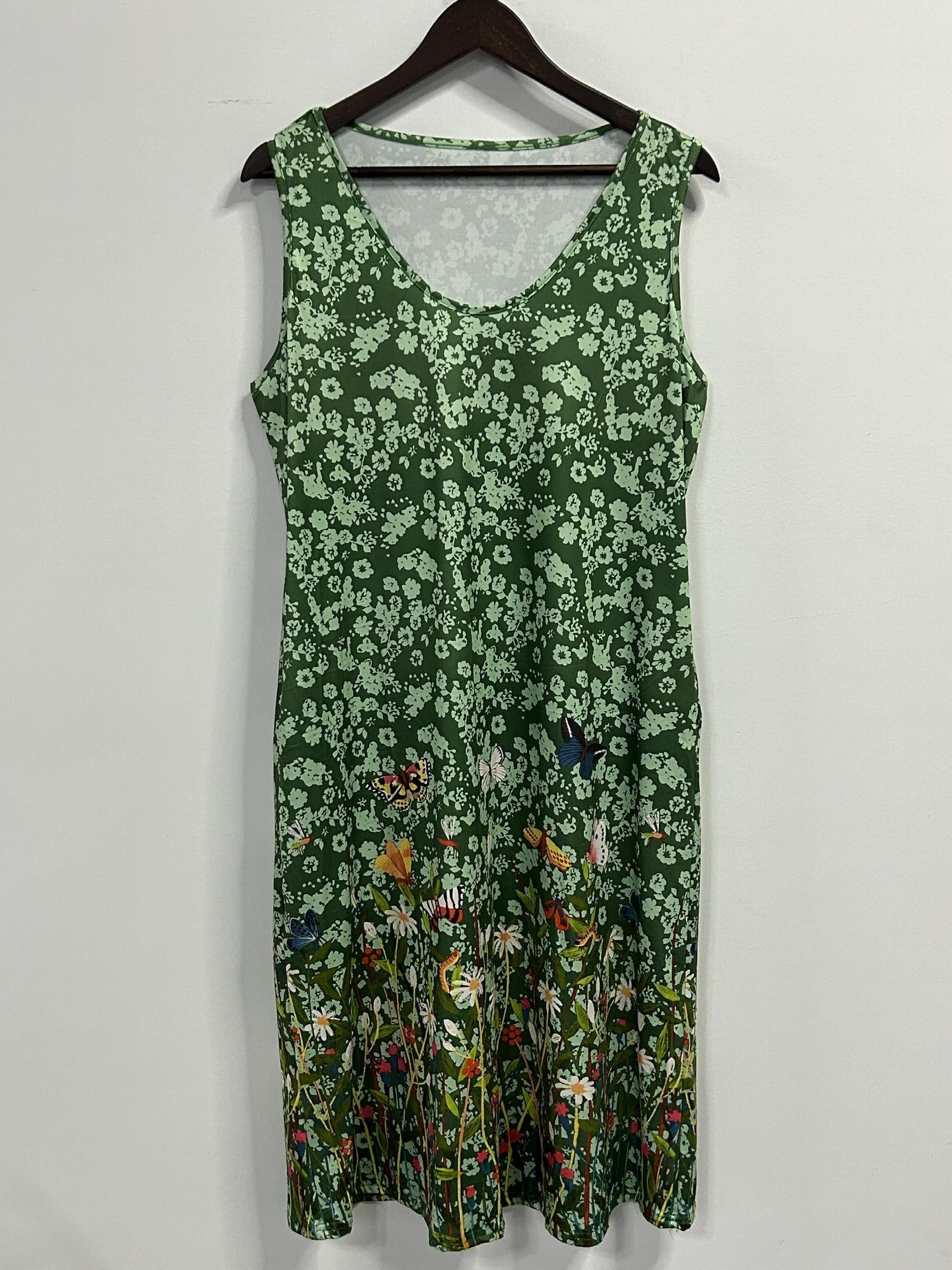 Floral Print Tank Dress, Plus Size with Pockets