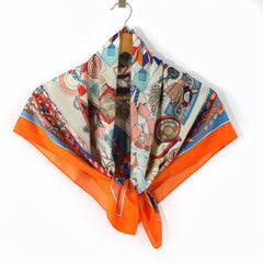 Vintage Floral Print Satin Square Scarf Silk Shawl