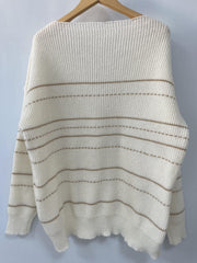  Casual Stripe Print V Neck Sweater