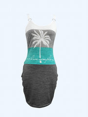 Colorblock Coconut Tree Print Plus Size Cami Dress With Pockets