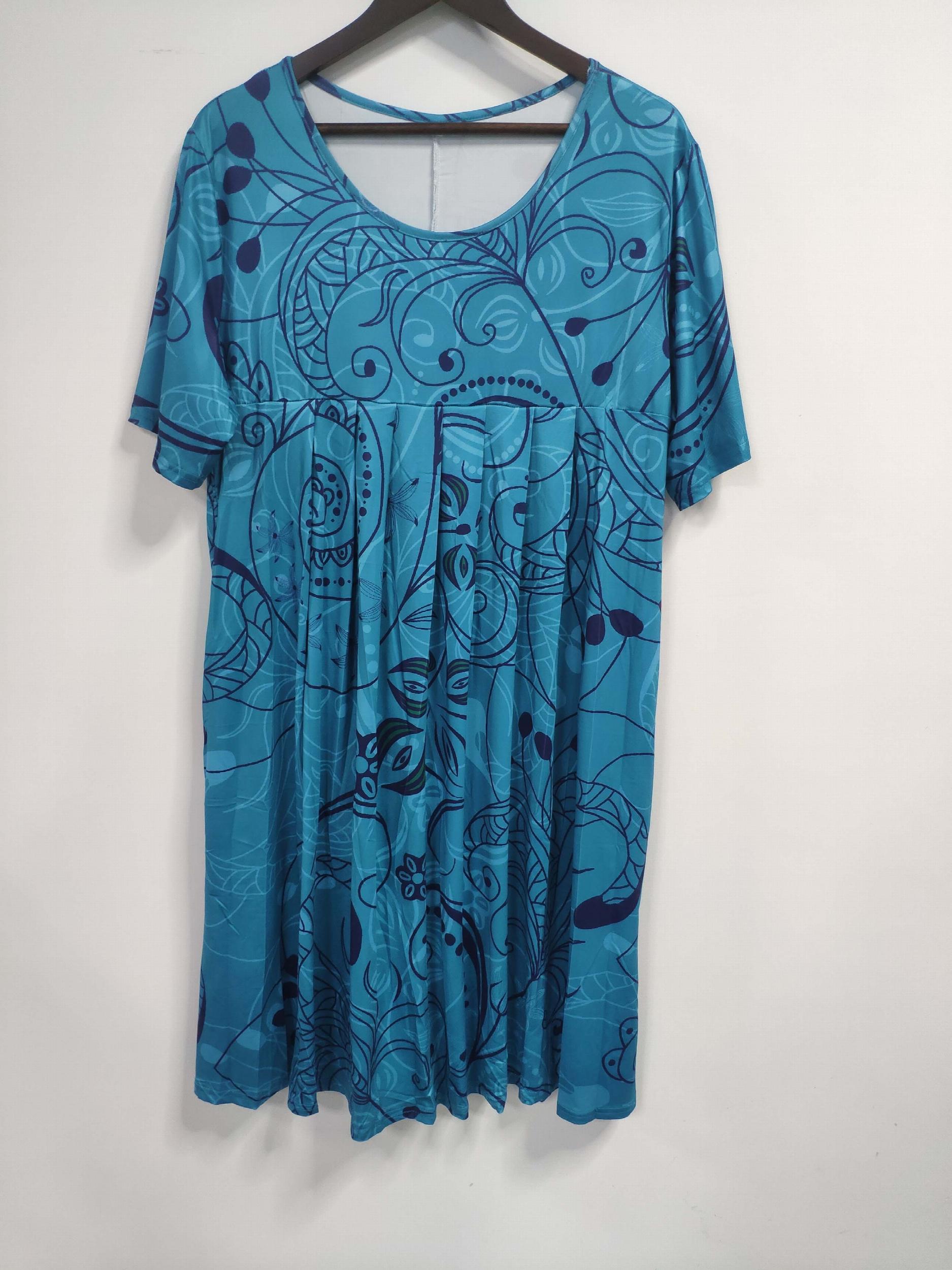  Casual Dress Women's Plus Floral Print Round Neck Pleated