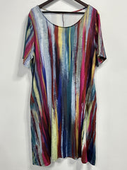  Colorblock Stripe Print Short Sleeve Dress With Pockets