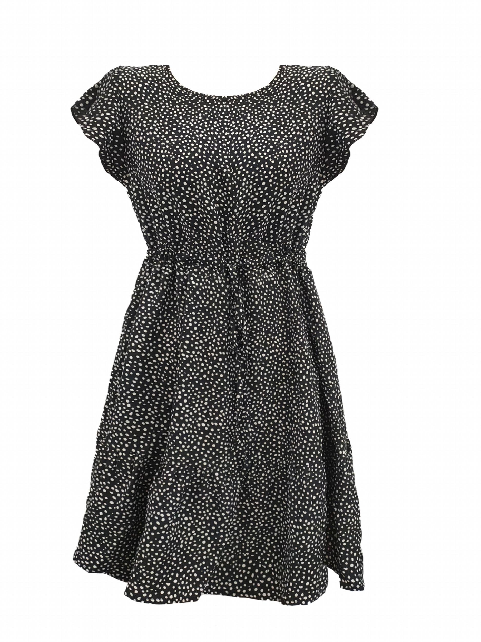 Leopard Print Ruffle Sleeve Dress Casual Crew Neck Slim Waist Drawstring Dress