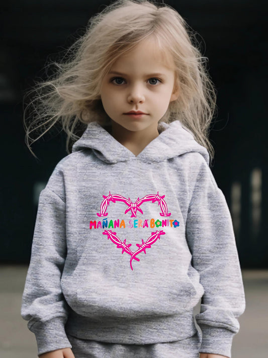 Kid's Cartoon Heart & Letter Print Outfit Hoodie & Pants Set