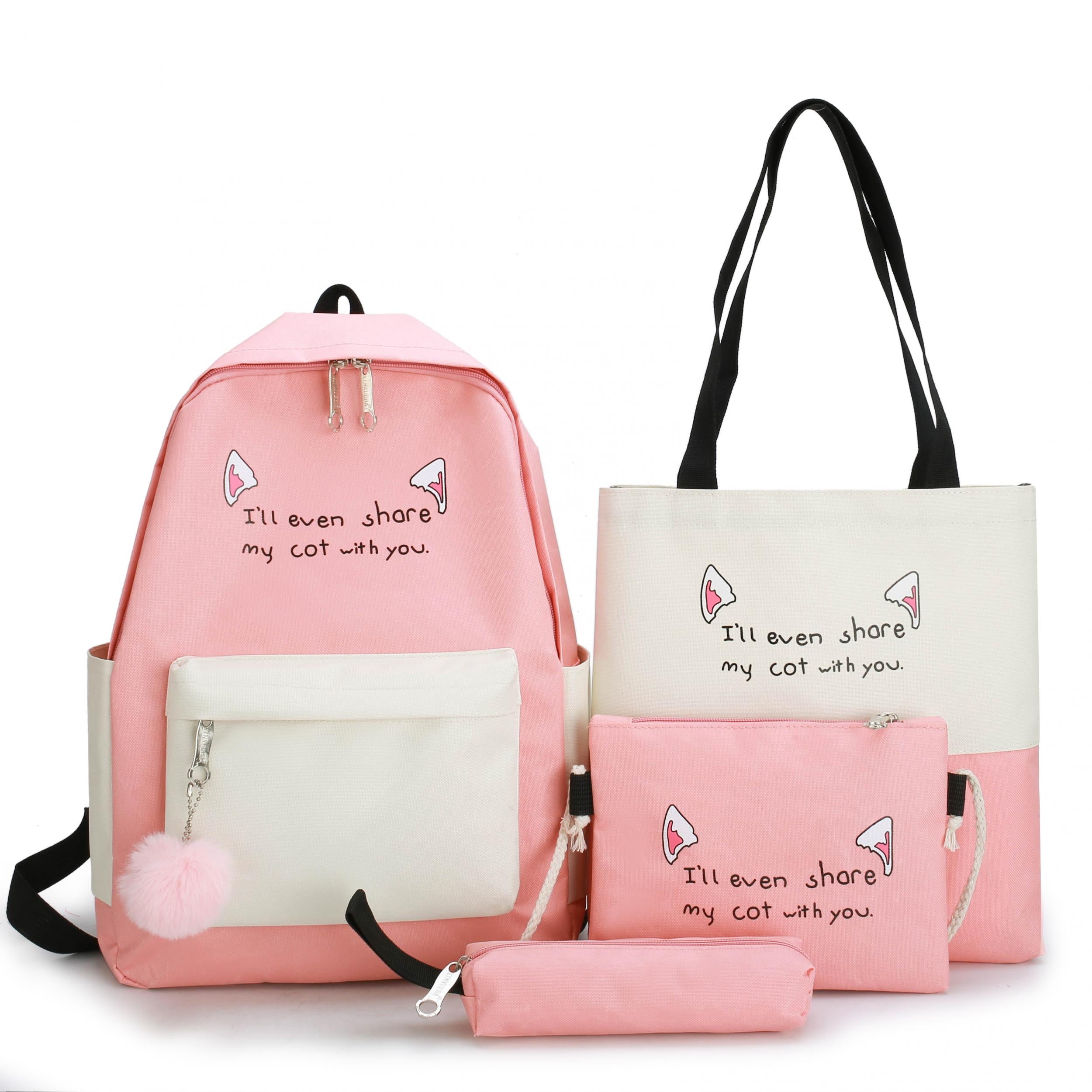 Canvas Backpack Set for Teen Girls Students 4pcs