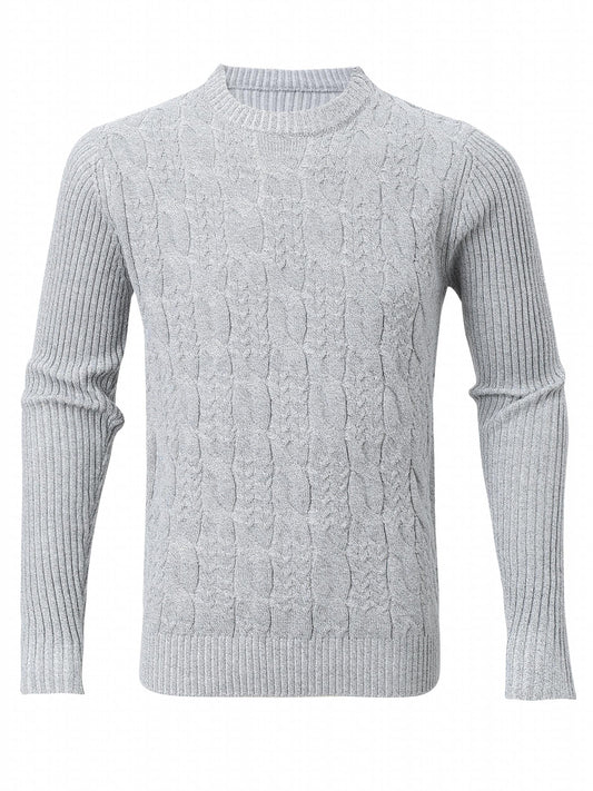 Solid Cable Sweater Men's Warm Crew Neck Pullover For Fall Winter