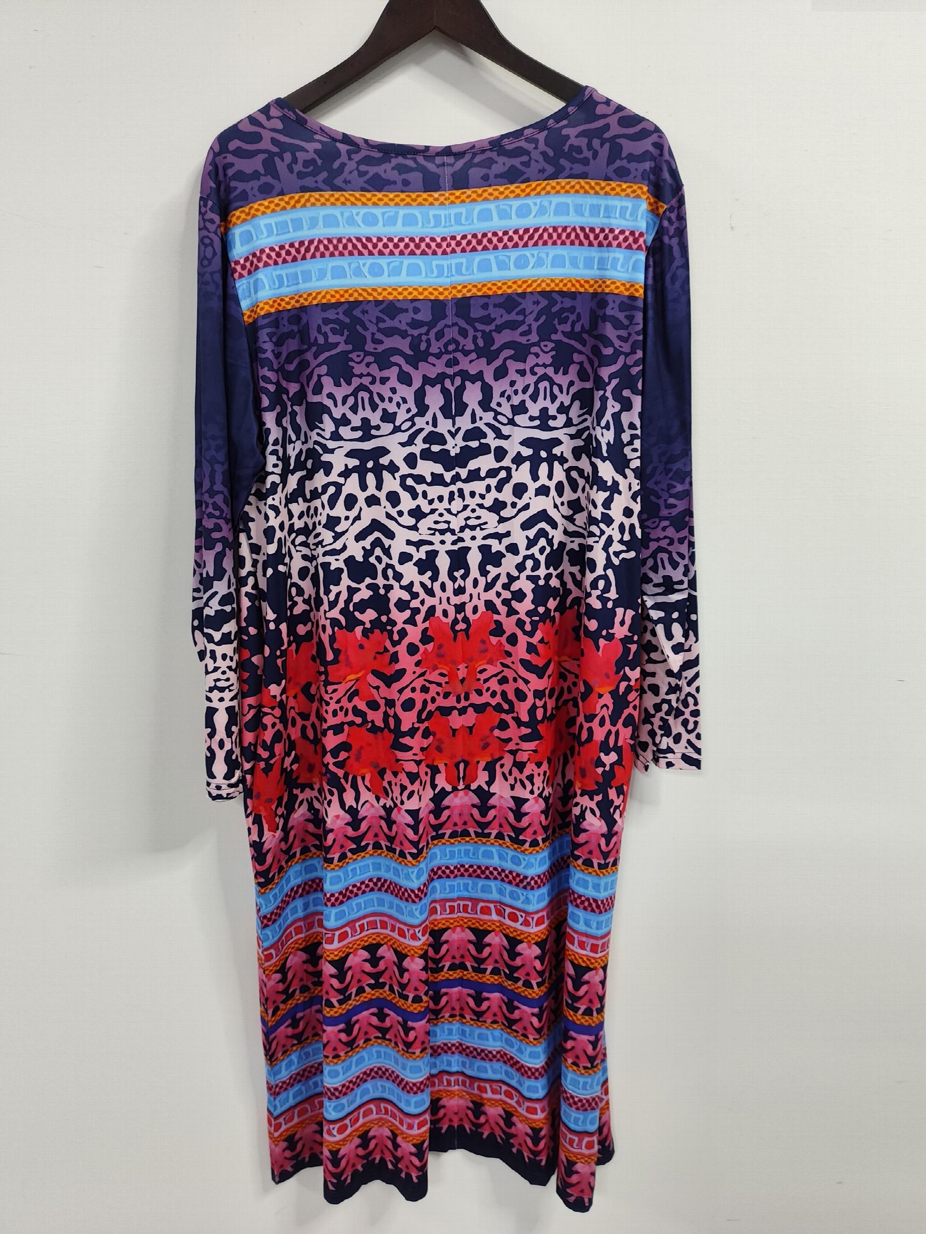  Colorblock Floral Print Button Up Round Neck Dress
