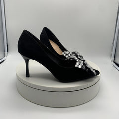 Rhinestone Bow Tie High Heels Pointed Toe Stiletto Pumps