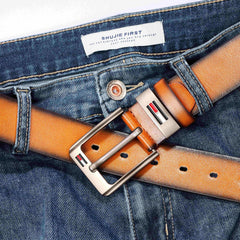 Men's PU Leather Business Belt Square Alloy Pin Buckle Waist Strap Belt