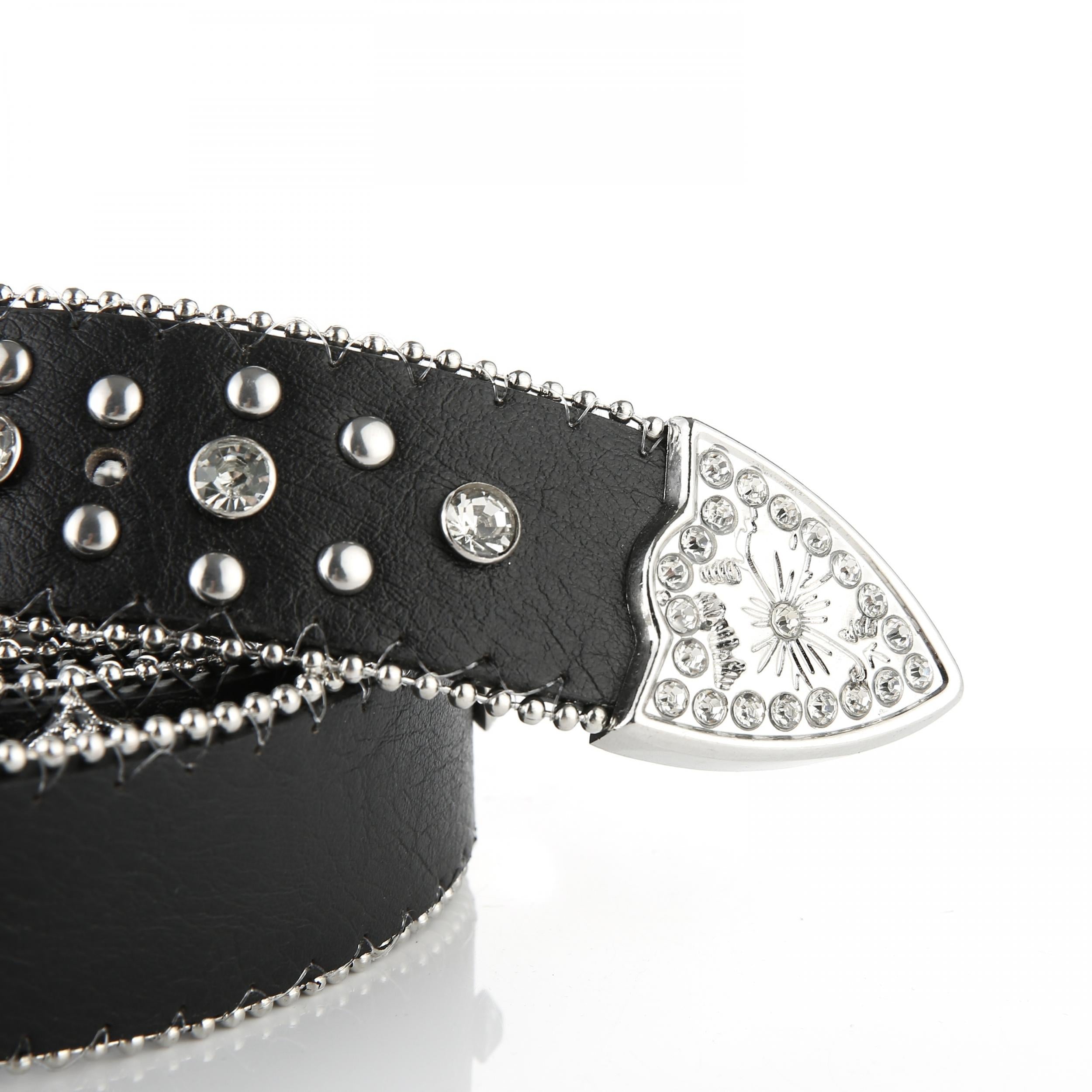 Vintage Western Rivet PU Leather Belt with Carved Buckle